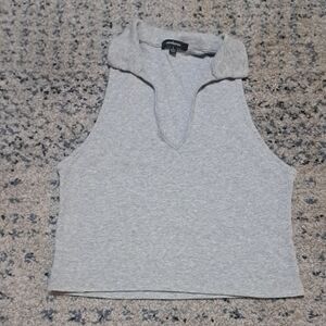 Ambiance Light Gray Collared Crop Top